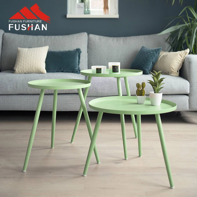 FUSHAN Modern 3 Legs Metal Round Coffee Table Side Sofa End Table For Living Room