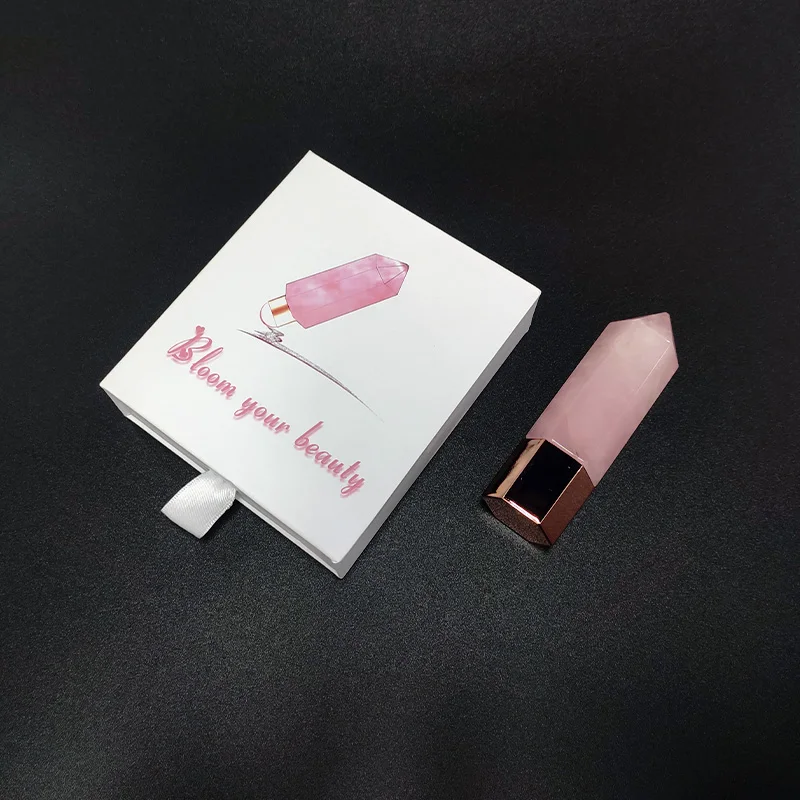 Natural Stone Guasha Facial Tool Pink Rose Quartz Roller Bottles For