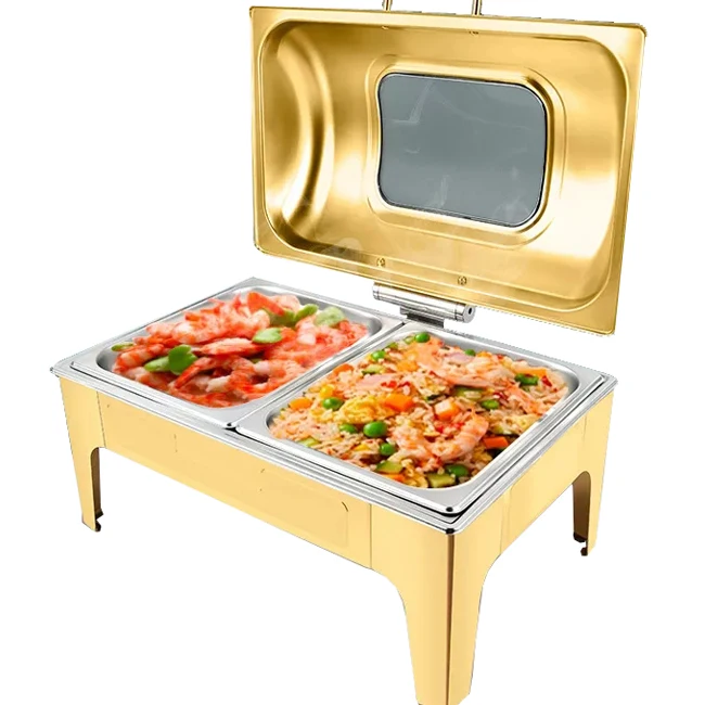 Rectangular 9 Litre Golden Chafing Dish With Glass Window Buy Chafing