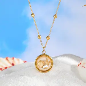 Trendy Summer Ocean Style Stainless Steel Ball Spacer Chain Resin Brand Necklace Starfish Shell Pendant Necklace for Women