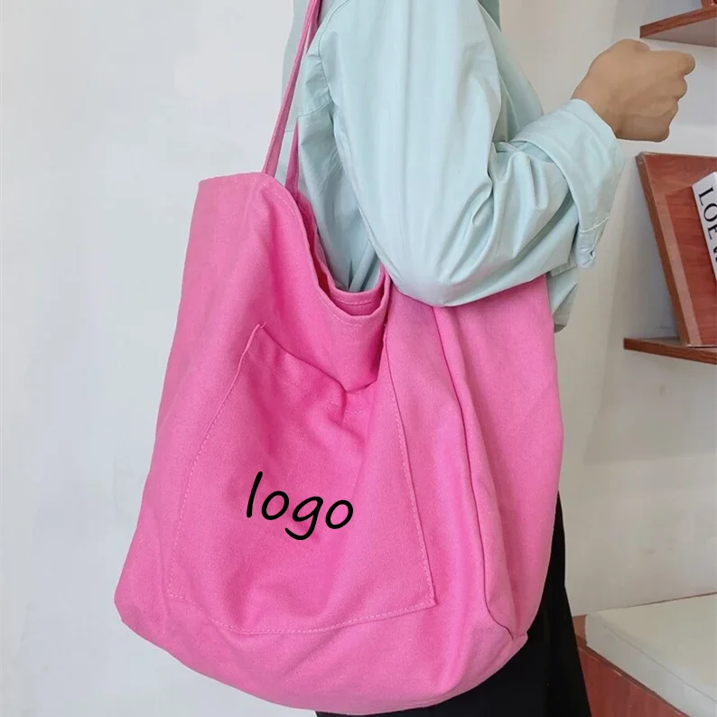 Custom Fine Quality Eco Friendly Blank Reusable Pink Cotton Canvas Tote