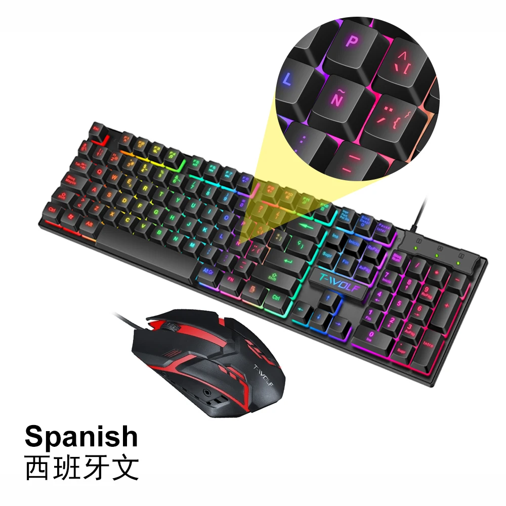 T-WOLF TF200 104 Keys Wired Keyboard Mouse Combo - Stylish Gaming
