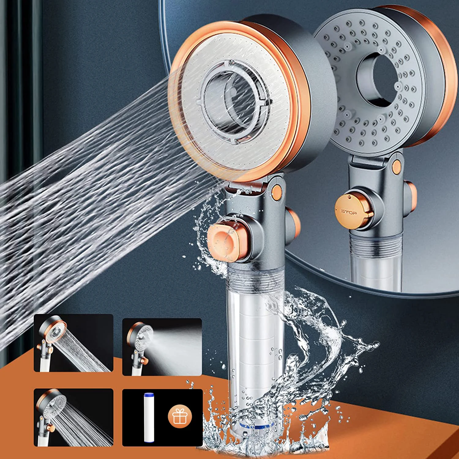 Handheld Shower Head Pp Cotton Filter Adjustable Water Pressure Shower