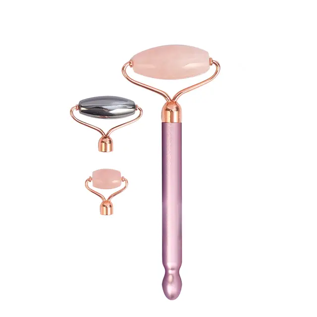 Hot Sale Factory Wholesale 2 in 1 24k Rose Gold Natural Stone Jade Roller Electric Facial Massage Beauty Bar Vibrating Roller