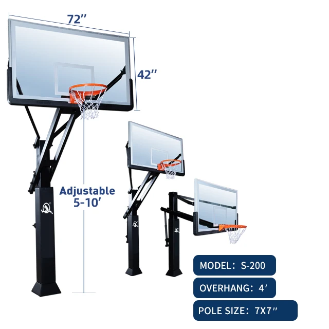 Outdoor Inground Basketball Hoop 72" x 42" Backboard Height Adjustable Basketball Hoops for School