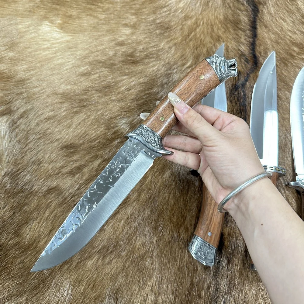 Exceptional Hand Forged Russian Knives with Handguard Bowie Fixed Blade Hunting Knives OEM Wood Handle Tactical Knife