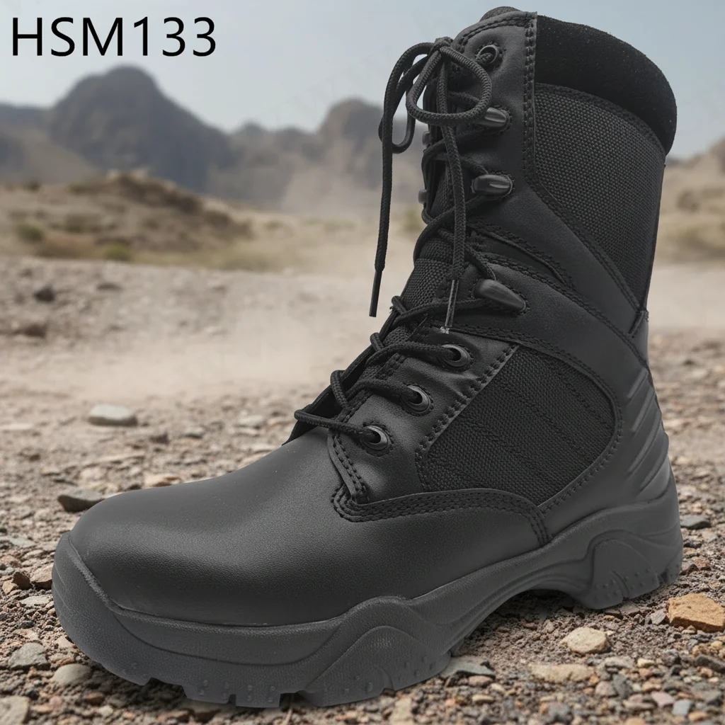 ZYF,Simulation Training Wear Well Rubber Sole Black/sand Color Combat Boots Rugged Terrain Tactical Boots with Side Zip HSM133