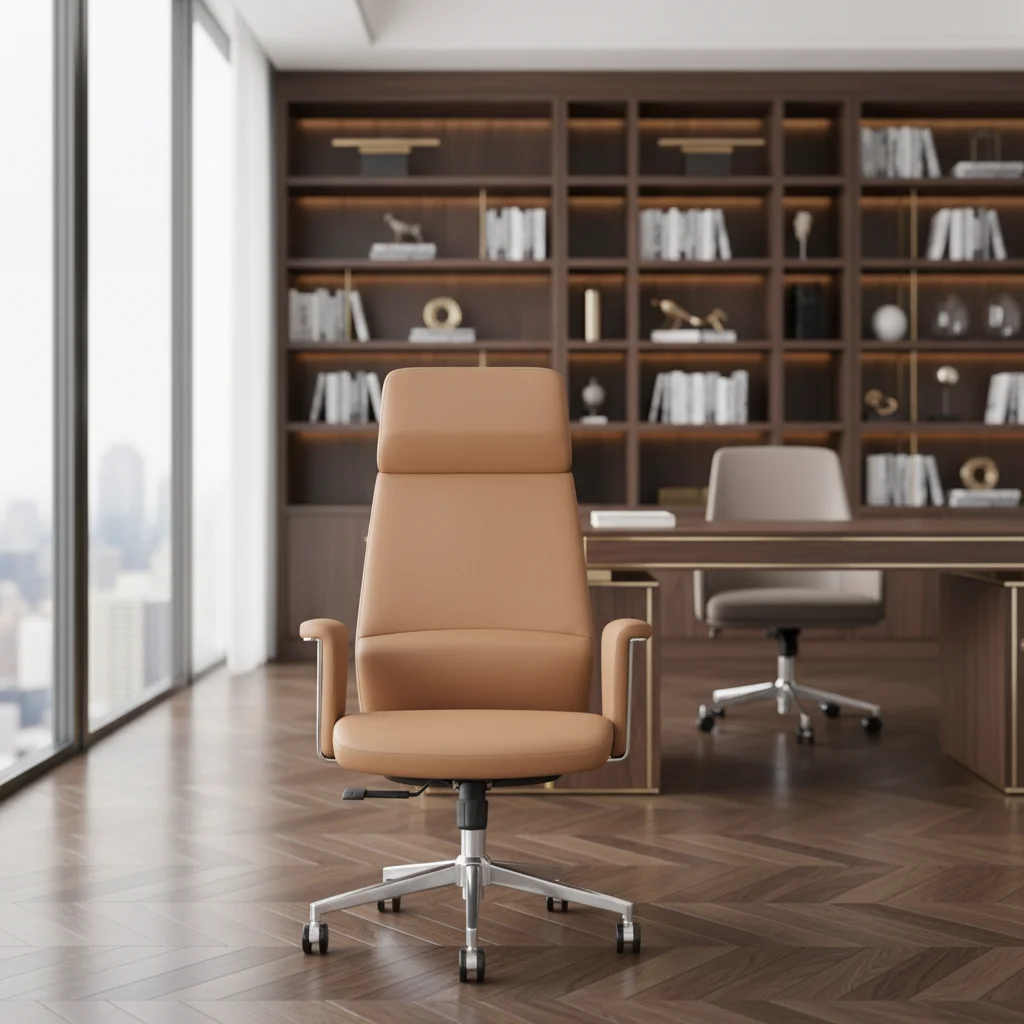 Luxury Headrest Executive Chair PU Leather Armrests Telescopic Height Adjustment Office Upgrade 5