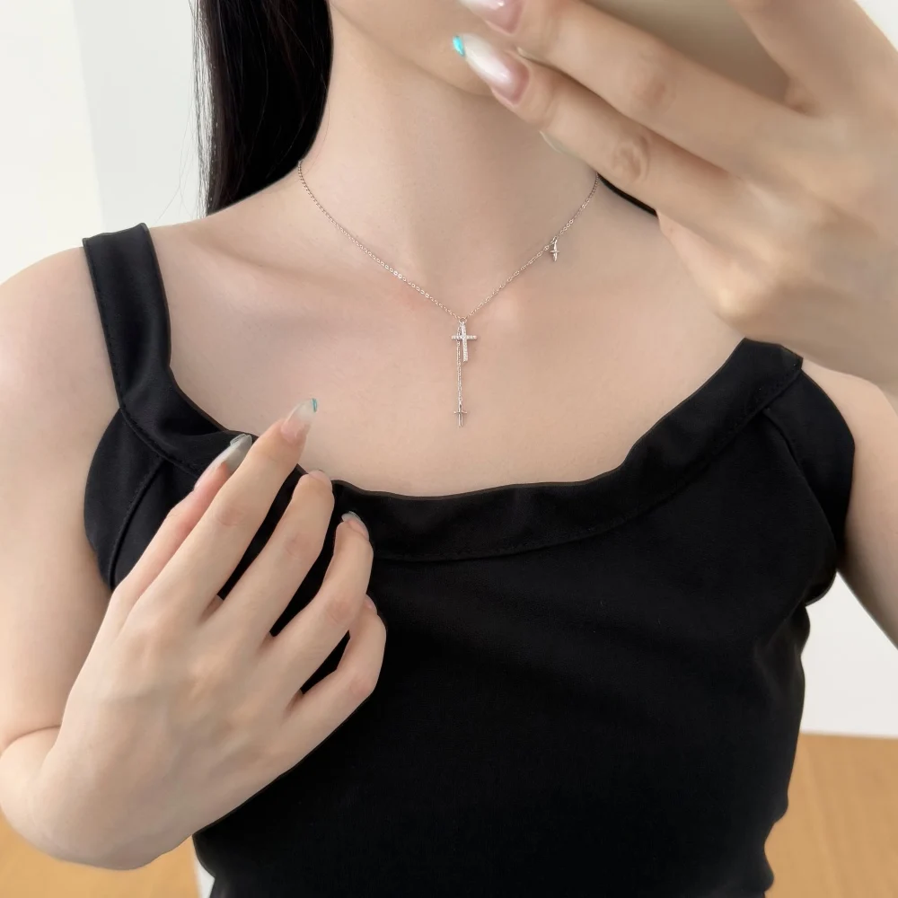 KAKODIY Fashion Boutique Jewelry 925 Sterling Silver Simple Design 5A Zirconia Chain Cross Faith Pendant Necklace for Women detail 1