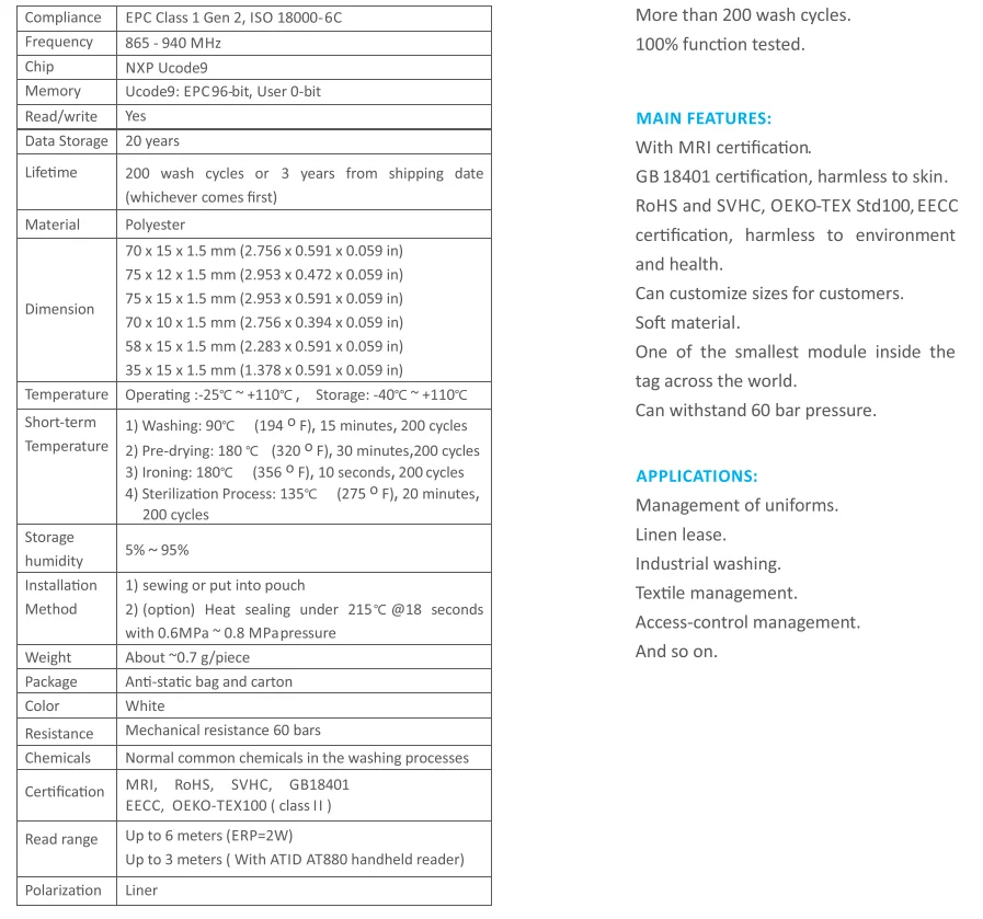 Iso/iec 18000-63 (epc Gen2) 860-960mhz Durable Label Fabric Uhf Rfid ...