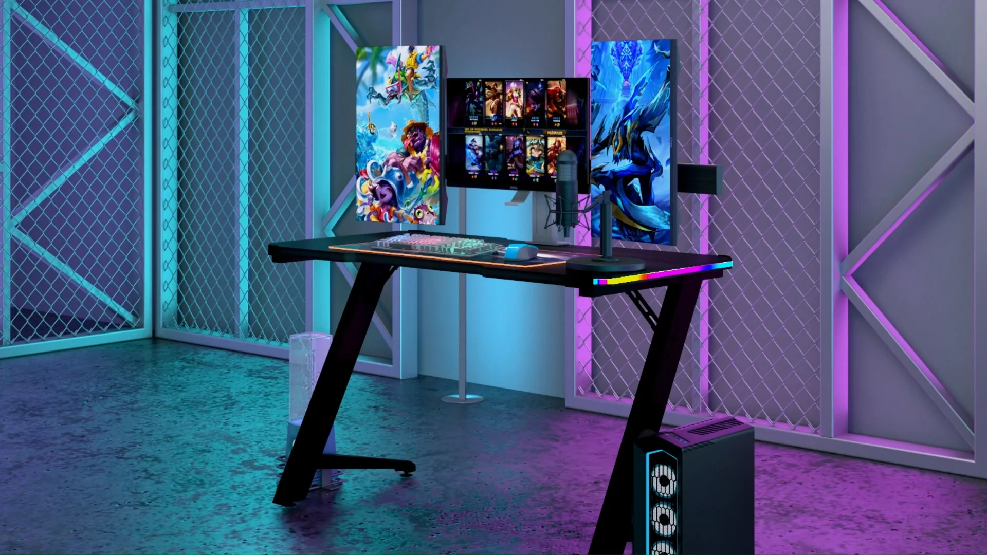 Custom Ergonomic Z Shaped Rgb Carbon Fiber Surface Computer Desk Gaming ...