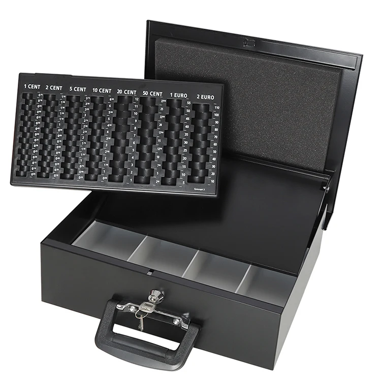 Hot Sale Security Metal Cash Box With PVC Plastic Cash Tray EURO Coin Cash Box