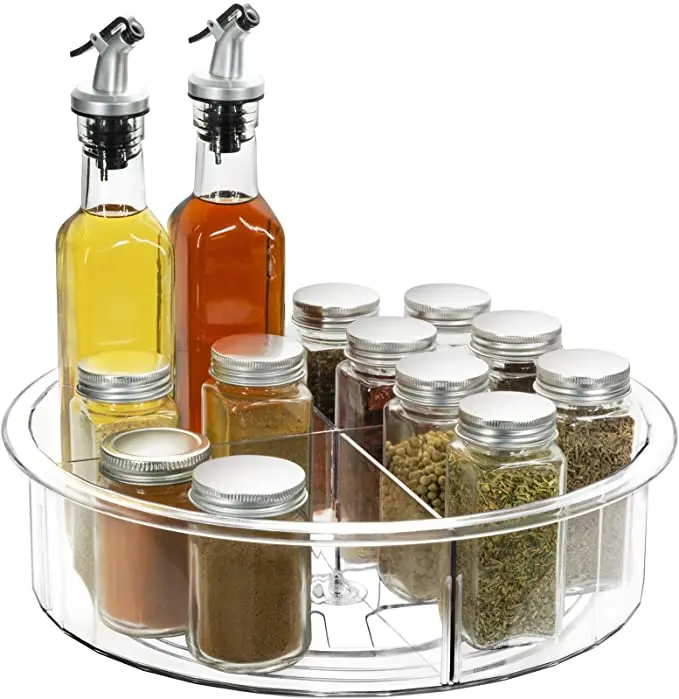 Lazy Susan 12 Inch Round Clear Spinning Organization Storage Container Bin Turntable Plastic Condiment Spice Rack with Dividers
