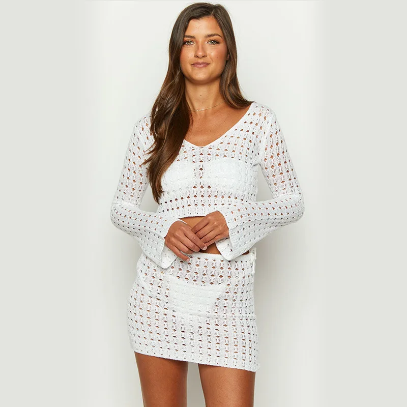 Factory Outlet Sexy Bikini Cover Ups White Crochet Summer Beach Dress Women Beach Wear Bodysuit 3548