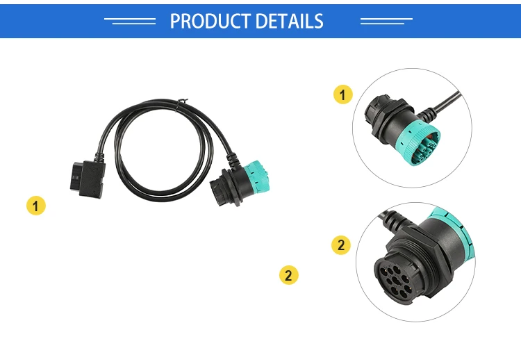product factory custom j1939 9pin male to female obd obd2 obdii 12v 24v connector cable harness diagnostic tools-4
