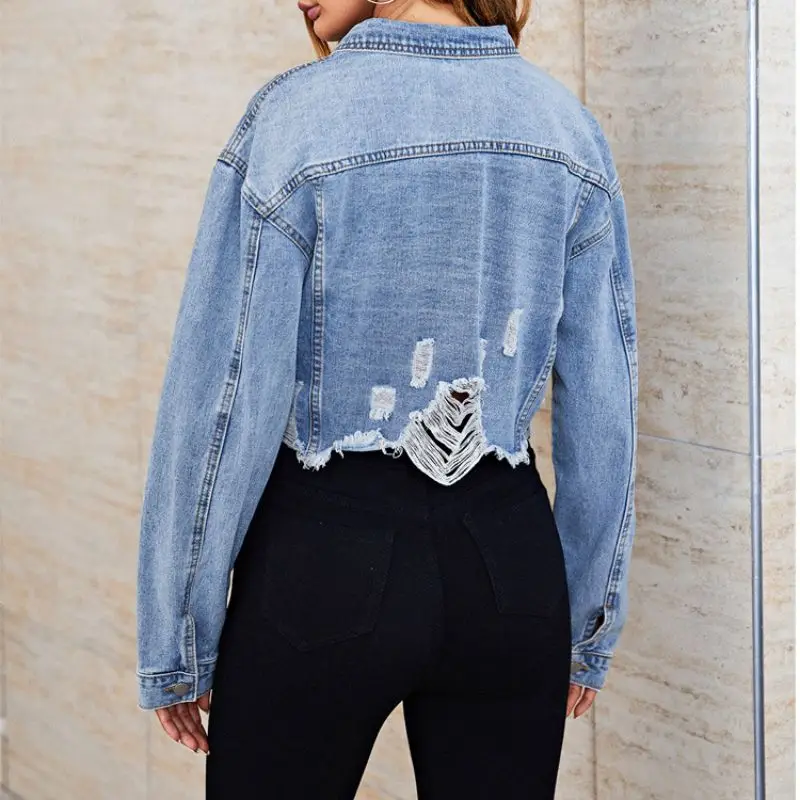 2022 High Quality Wholesale Women Jean Jackets And Coats Hole-wish ...