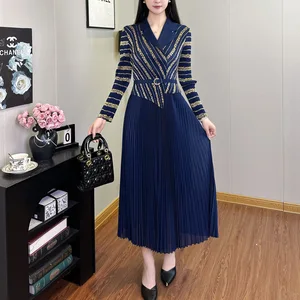 Grace in Every Fold Women's Office Dress Design Stretch Pleated Printed Dress Wholesale Miyake Pleated Dress Casual Dress