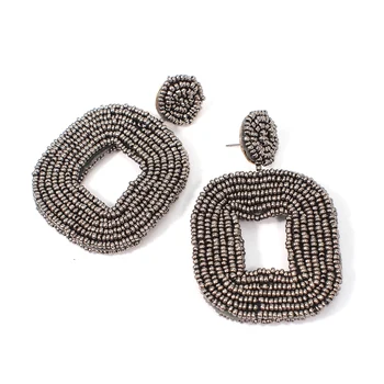 HANSIDON Bohemian Resin Beads Dangle Earrings Handmade Statement Geometric Big Drop Earrings For Women Ethnic Jewelry Hot sale