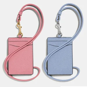 Custom Logo PU Saffiano Leather Ladies ID Badge Cardholder Women Name Card Holder With Lanyard