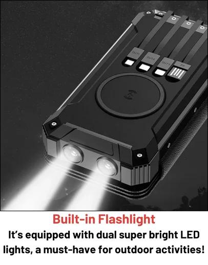Portable 10000mAh Power Bank with Wall Charger Folding Solar Panel Waterproof 40W Output Power Micro USB Input Interface