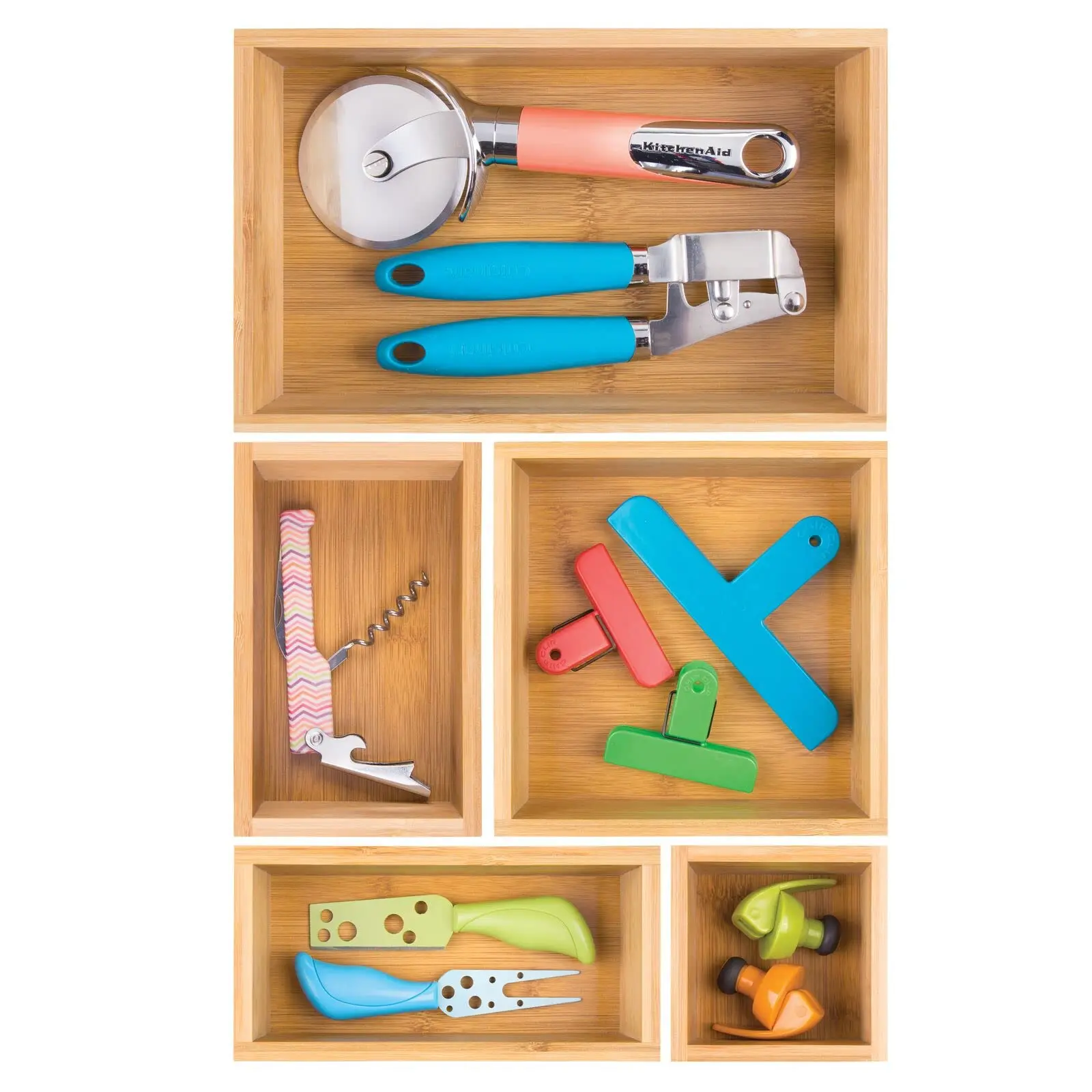 Bamboo Drawer Organizer Set - Interchangeable Dividers for Kitchen Utensil & Gadget Storage - Adjustable Space-Saving Trays