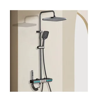 Modern wall mounted Grey Piano Digital Display Shower Set 4-Functions Brass Rain Fall Square Top Sprayer Water Shower Faucet