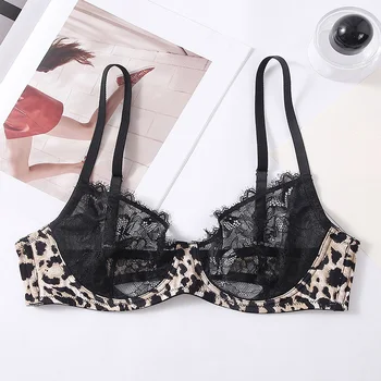Thin Women Underwear Sexy Lace Push up Leopard High Quality Bra for Women Underwire Transparent Breathable Women's Underwear