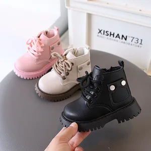 Children's Autumn Winter Trend Leather Lace-Up Ankle Warm Winter Boots Shoes New Girls Boys' Leather Boots