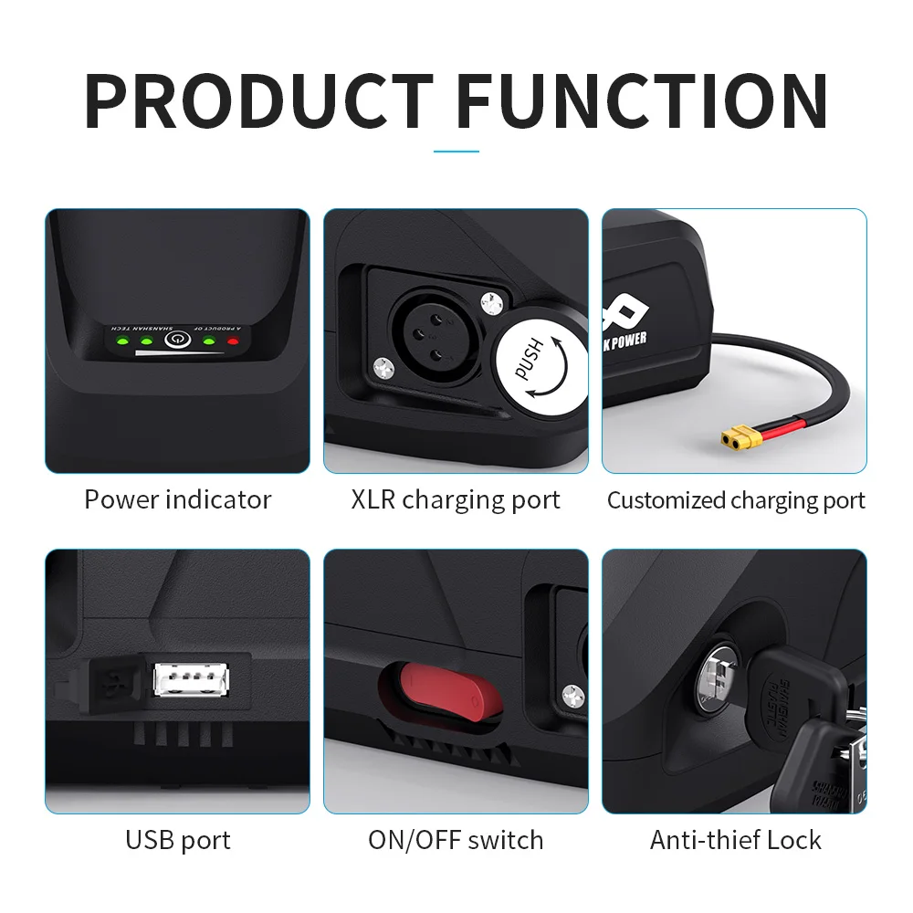 SHIMOST E-Bike Batterie Hailong1-2 Downtube Akku 36V 20Ah mit Ladegeräte Halterung USB, für Mifa VAUN Prophete Tianneng 250W-1000W Motor