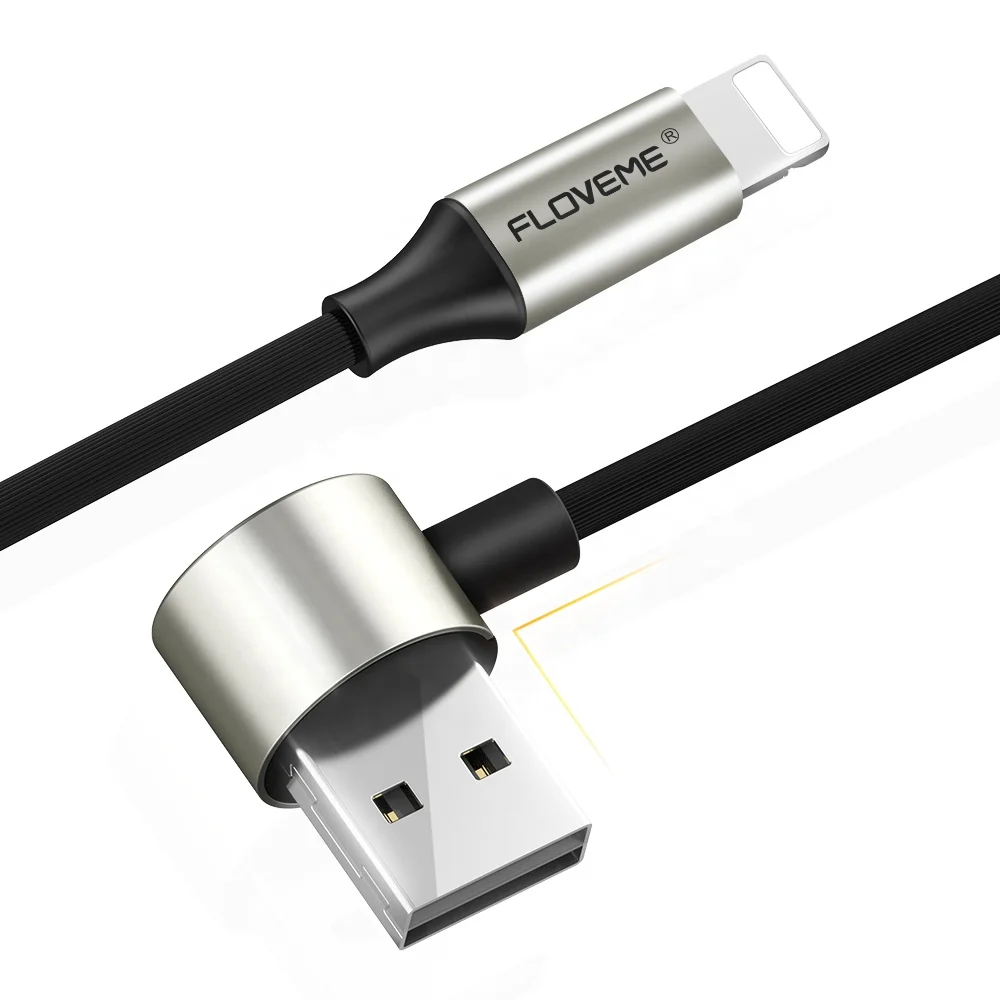 FLOVEME бесплатная доставка дешевый черный 2 в 1 usb-кабель для передачи данных iphone 90 градусов