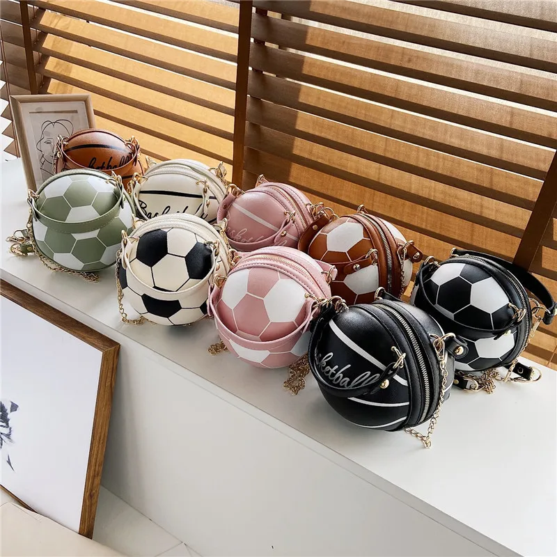 New Wholesale Fashion Cute Little Ball Round Soccer Mini Chain Lady  Shoulder Handbags Women Basketball Purse Bag