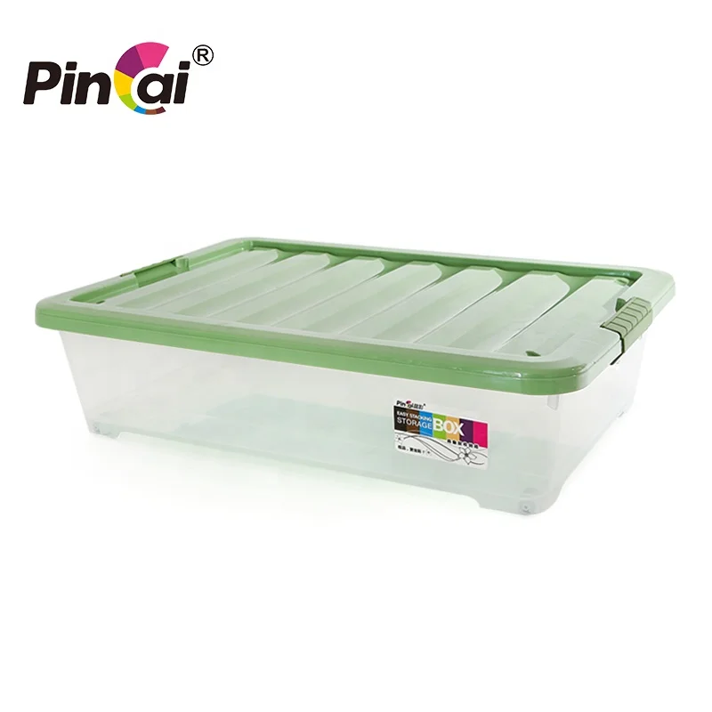 Plastic Stackable Bed Bottom Box 25L 33L 50L Clear Clothes Storage Box Toy Storage Box With Wheels