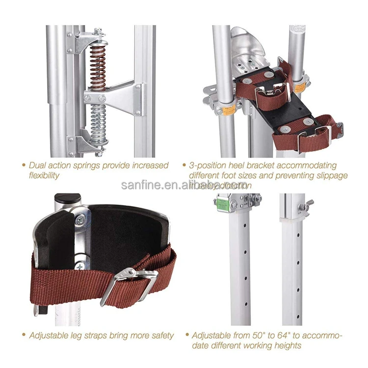 Durable Aluminum Drywall Stilts Height Adjustable 48 To 64 Inch Lifts
