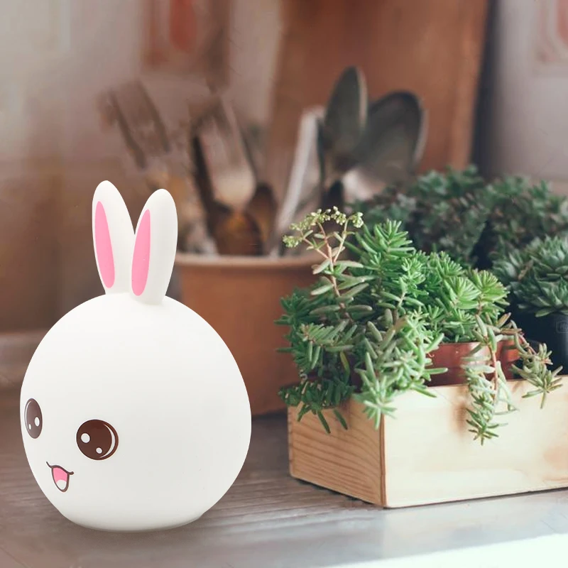 LED Silicone Rabbit Touch Sensor  Lamp with USB Charge 7 Color Pat Lamp Bedside Night Light for Child
