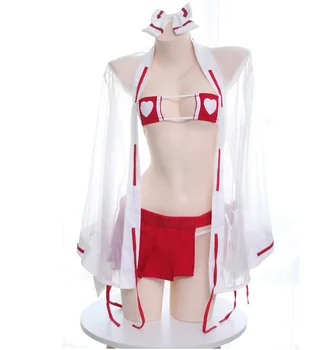 fashion young lady style cool red color sexy sets with Transparent jacket lingerie with dress shorts