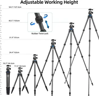 SIRUI 50 Carbon Fiber Tripod with 360 Ball Head B-00K Lightweight Compact Travel Tripod for Cameras detail image