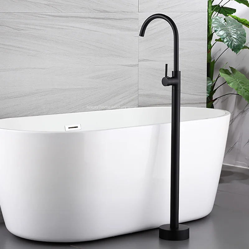 New Simple Design Independent Bathtub with Hand-held Shower Nozzle Matte Black Bathtub Mixer Faucet.