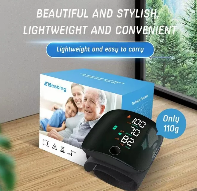 Automatic Electric Wrist Blood Pressure Monitor with Touchscreen LED Display Accurate Memory Function for Home Use