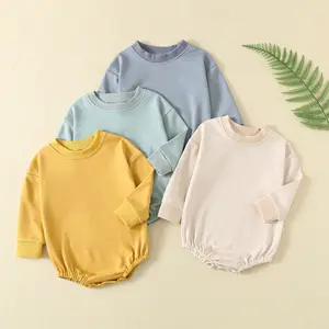 Baby Bubble Jumpsuit Organic Cotton Solid Color Long Sleeved Oversized Sportswear Jumpsuit Newborn Autumn and Winter Clothing