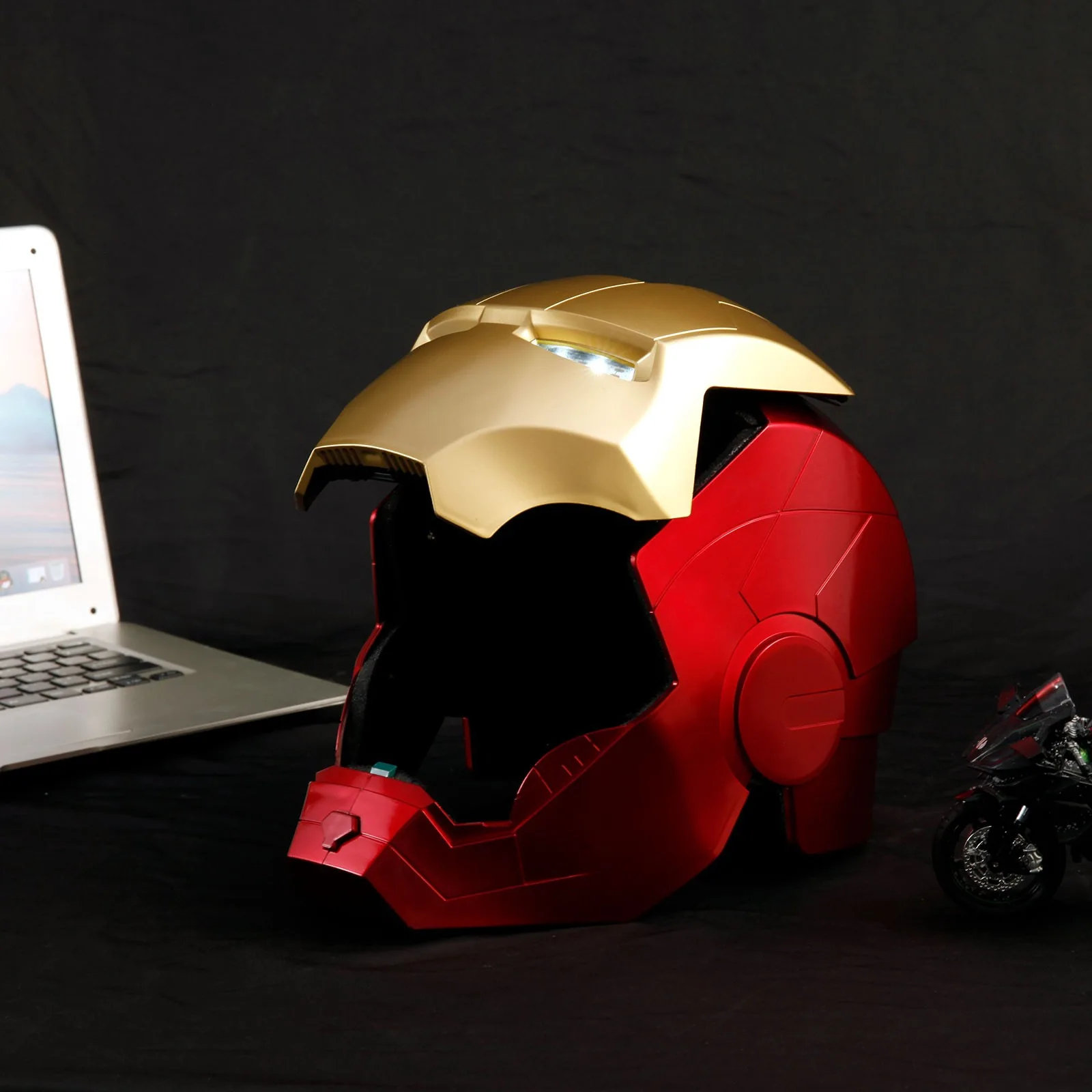 Ironman Helmet Light Led Action Figures Collection PVC Model Toys Wearable Cosplay Props Eyes Glow Gift