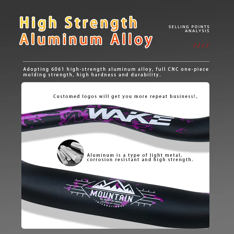 WAKE Off-road Bicycle Handlebar Aluminum Alloy Rainbow 31.8 * 780mm Mountain Bike Swallow Handlebar MTB Cycling Handlebars