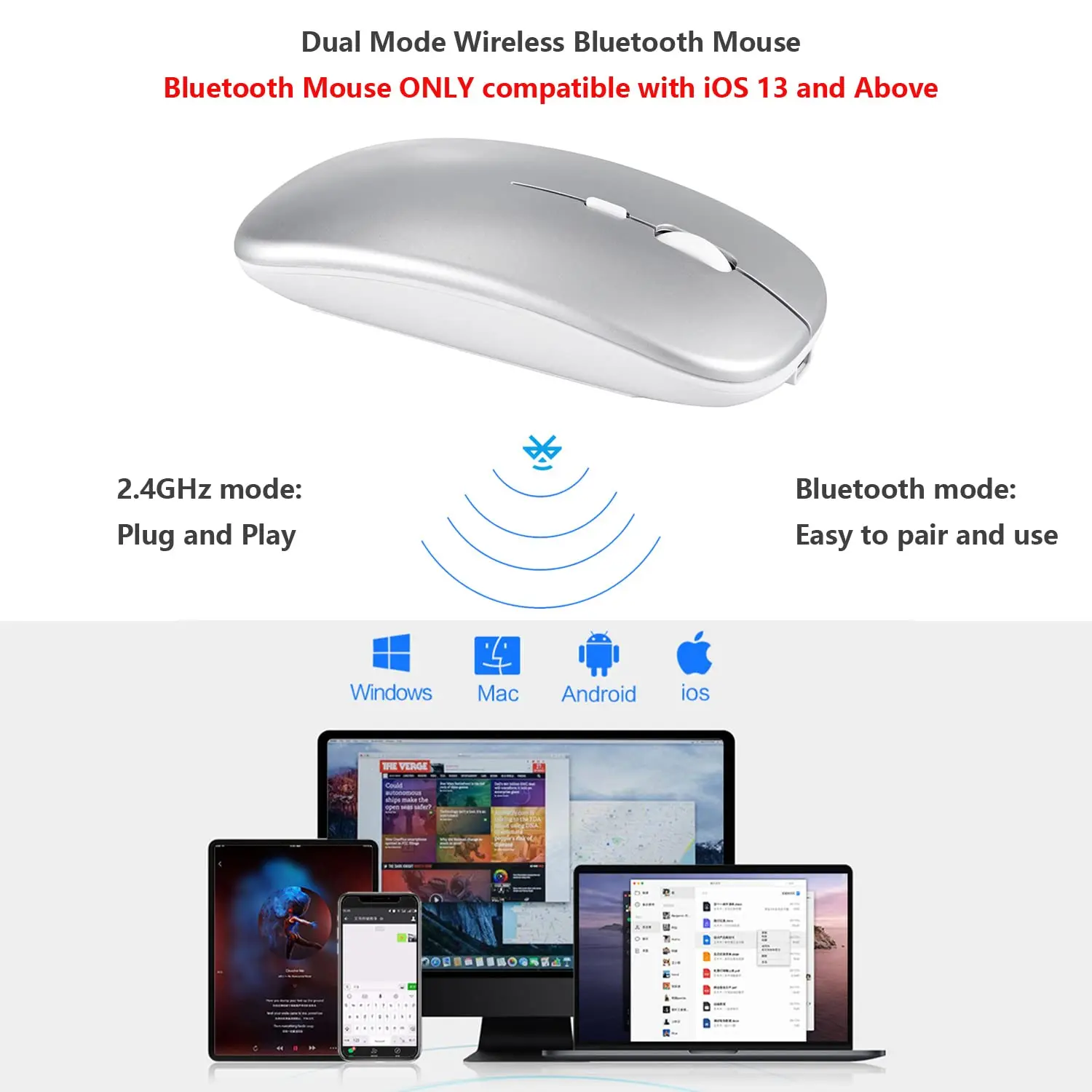 Новая ультратонкая беспроводная мышь 2 4 г Bluetooth перезаряжаемая Бесшумная для планшетных ПК