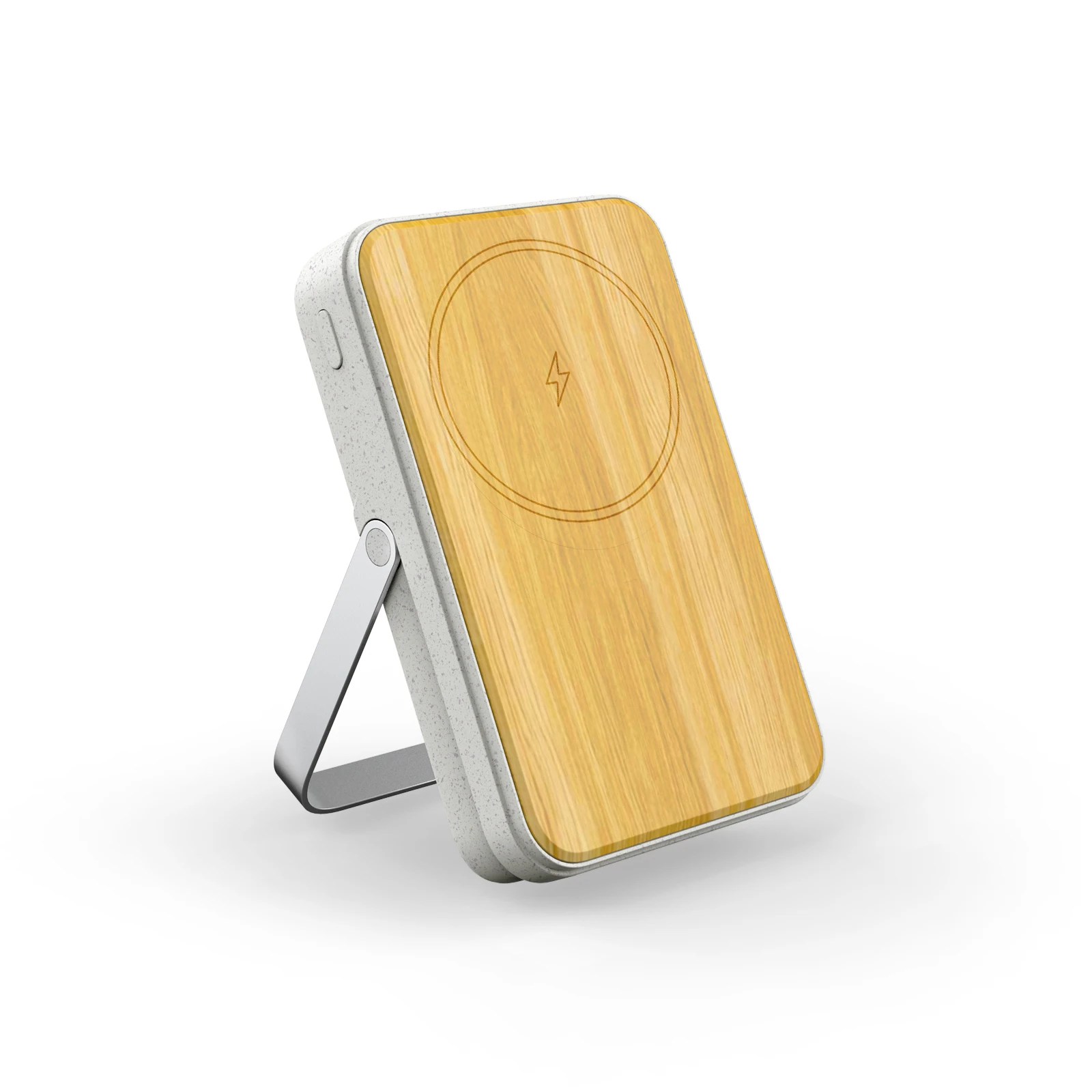 Electronics Fast Charge Powerbank 22.5W Wireless Wheat and Bamboo Magnetic Power Bank 10000mAh with Foldable Holder for Phone
