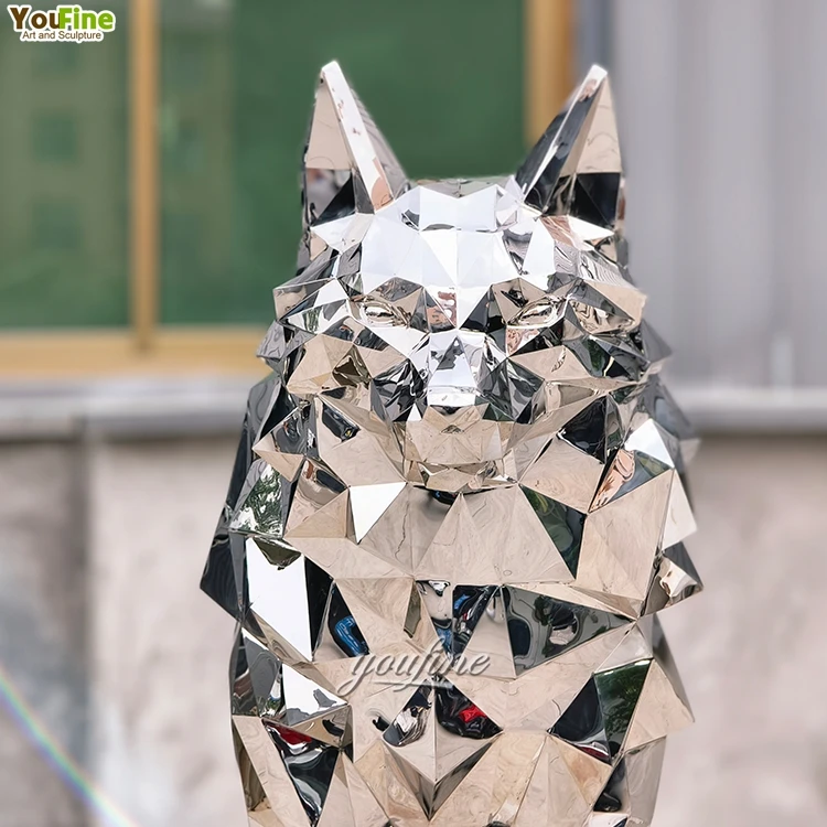 Large Size Abstract Animal Metal Sculpture Art Stainless Steel Wolf