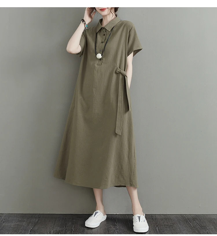 Drop Shipping Clothing New Design Fashion Turn down collar Simple Dresses Summer Long Korean Dress Casual