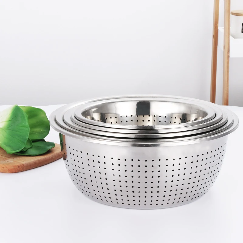 Stainless Steel Kitchen Mixing Salad Bowl Colander With Colander Sets ...