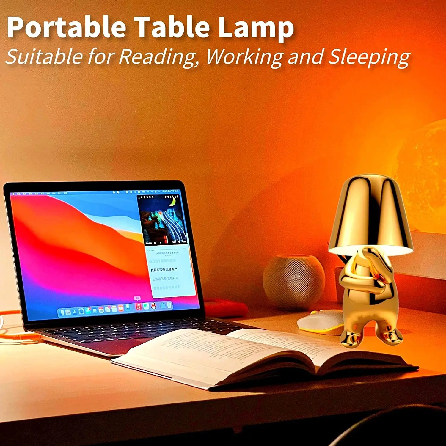 3way Dimmable Touch Control Creative Golden Man Led Desk Lamp With Usb