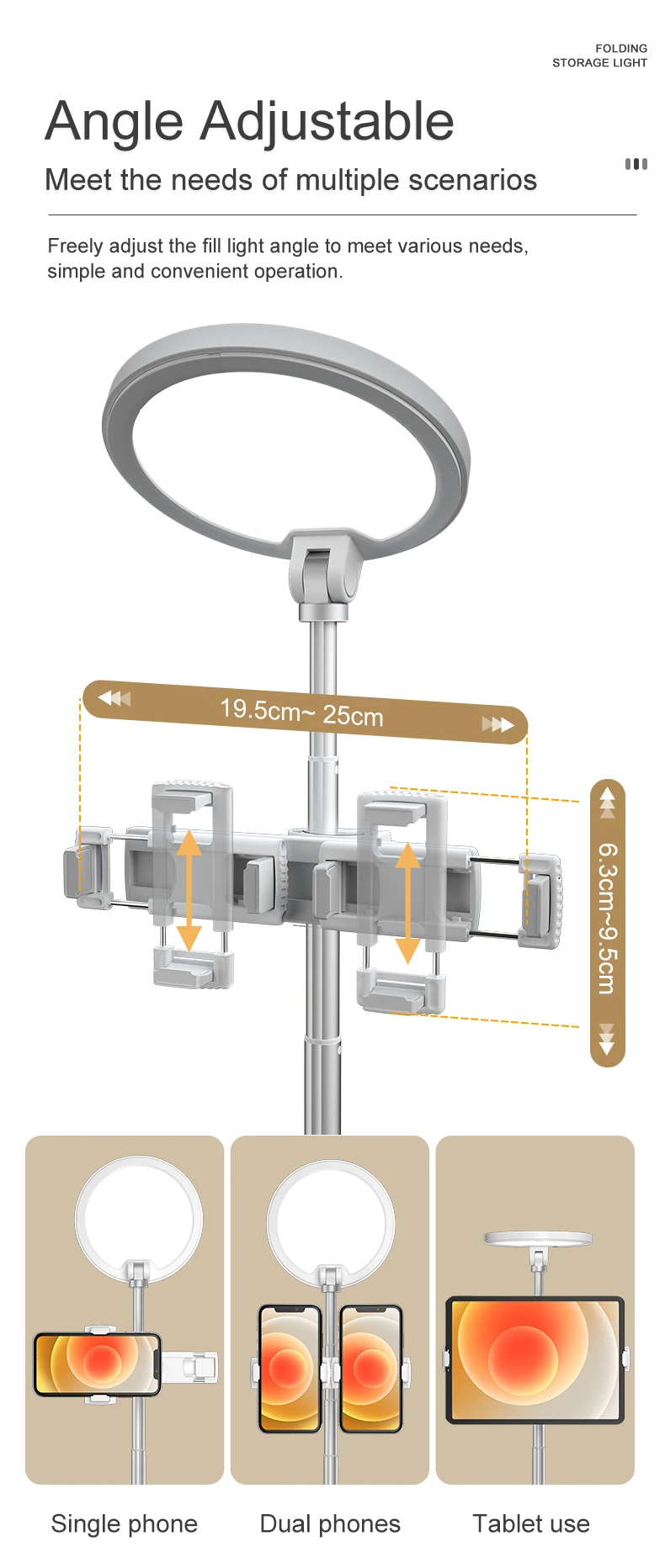 Live Video Recording LED Ring Light Adjustable Phone Stand Selfie Fill Light Foldable Desktop Lamps 3600mAh Battery