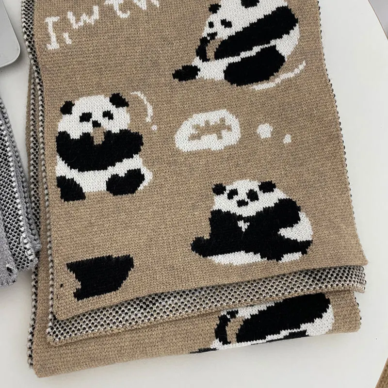 Оптовая продажа шерстяные шарфы с мультяшными героями модные теплые женские Симпатичные Жаккардовые вязаный зимний шарф пандой