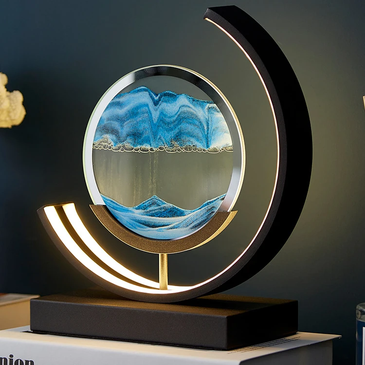 Dynamic Quick Sand Painting Picture  Moving Sand Art Modern Desk Light  Flowing  Remote Control  3D LED Table Lamp